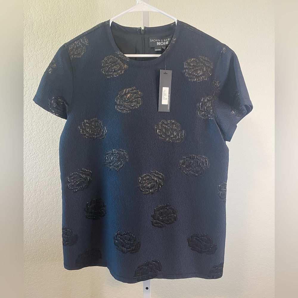 SACHIN & BABI BLACK TEXTURED TOP SIZE‎ LARGE NWT